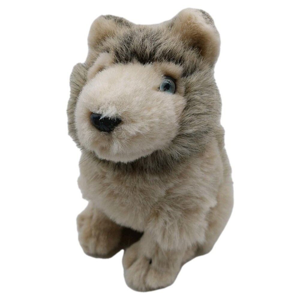K & M Gray Wolf Plush Blue Eyes Stuffed Animal Realistic 8"
